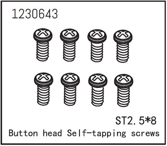 Absima Button Head Screws - Selftapping M2.5*8 (8) ( AB 1230643)