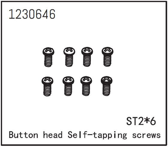 Absima Button Head Screws - Selftapping M2*6 (8) ( AB 1230646)