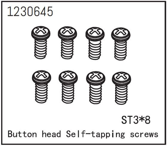 Absima Button Head Screws - Selftapping M3*8 (8) ( AB 1230645)