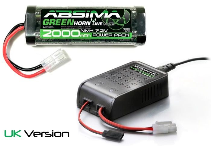 Absima RC Car Battery &amp; Charger Combo - NC-1 NiMH Charger + 7.2V 2000 NiMH Battery ( AB 4200010UK)