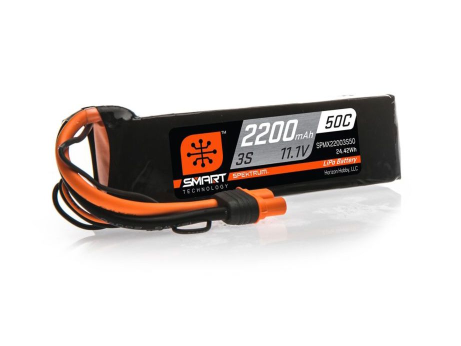 Spektrum 2200mAh 3S 11.1V 50C Smart LiPo Battery; IC3 (O-SPMX22003S50)