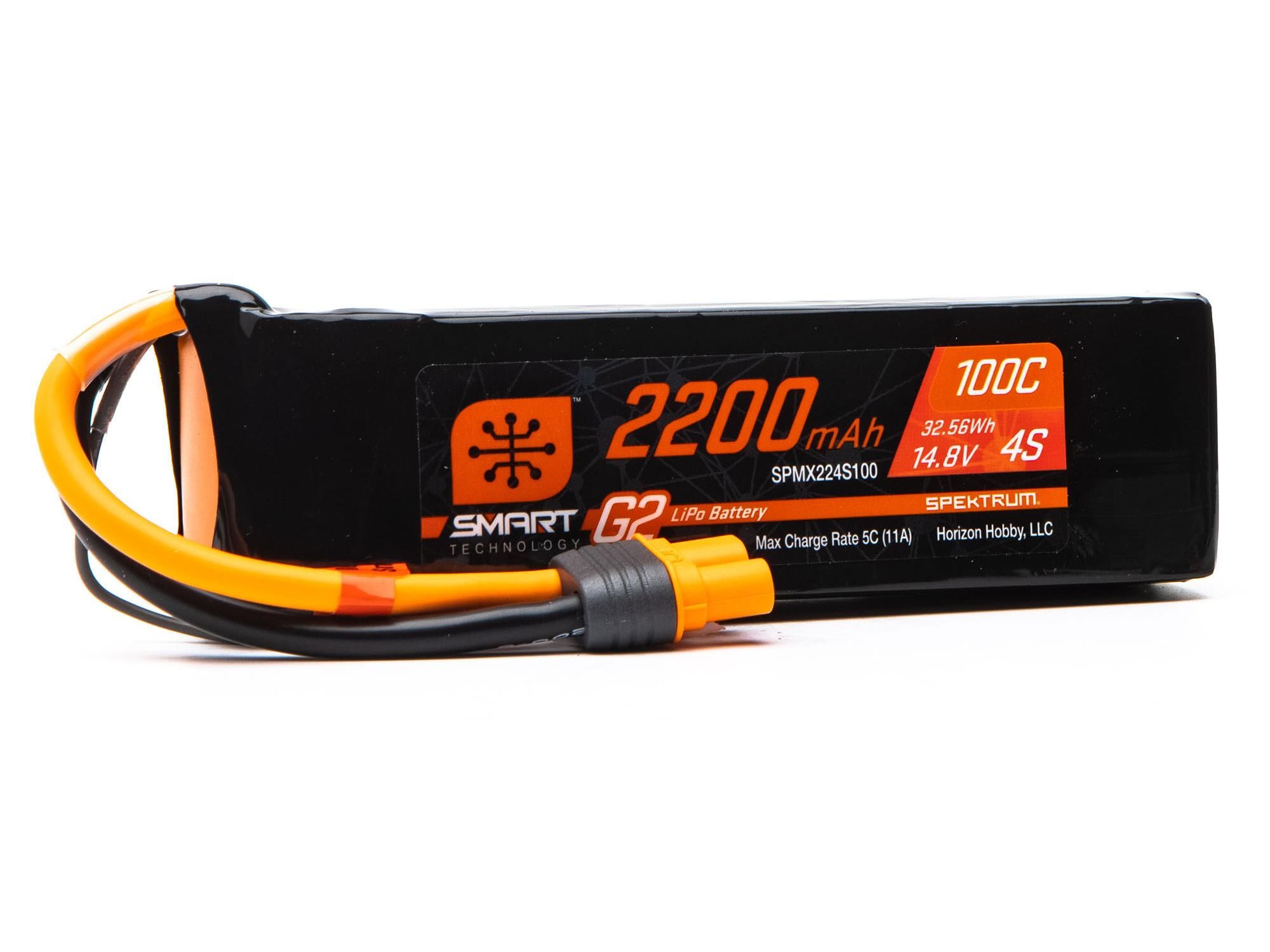 Spektrum 14.8V 2200mAh 4S 100C Smart G2 LiPo Battery: IC3 (O-SPMX224S100)
