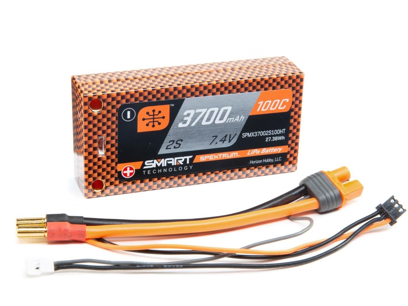Spektrum 3700mAh 2S 7.4V 100C Smart LiPo Short HC 5mm Tubes (O-SPMX37002S100HT)