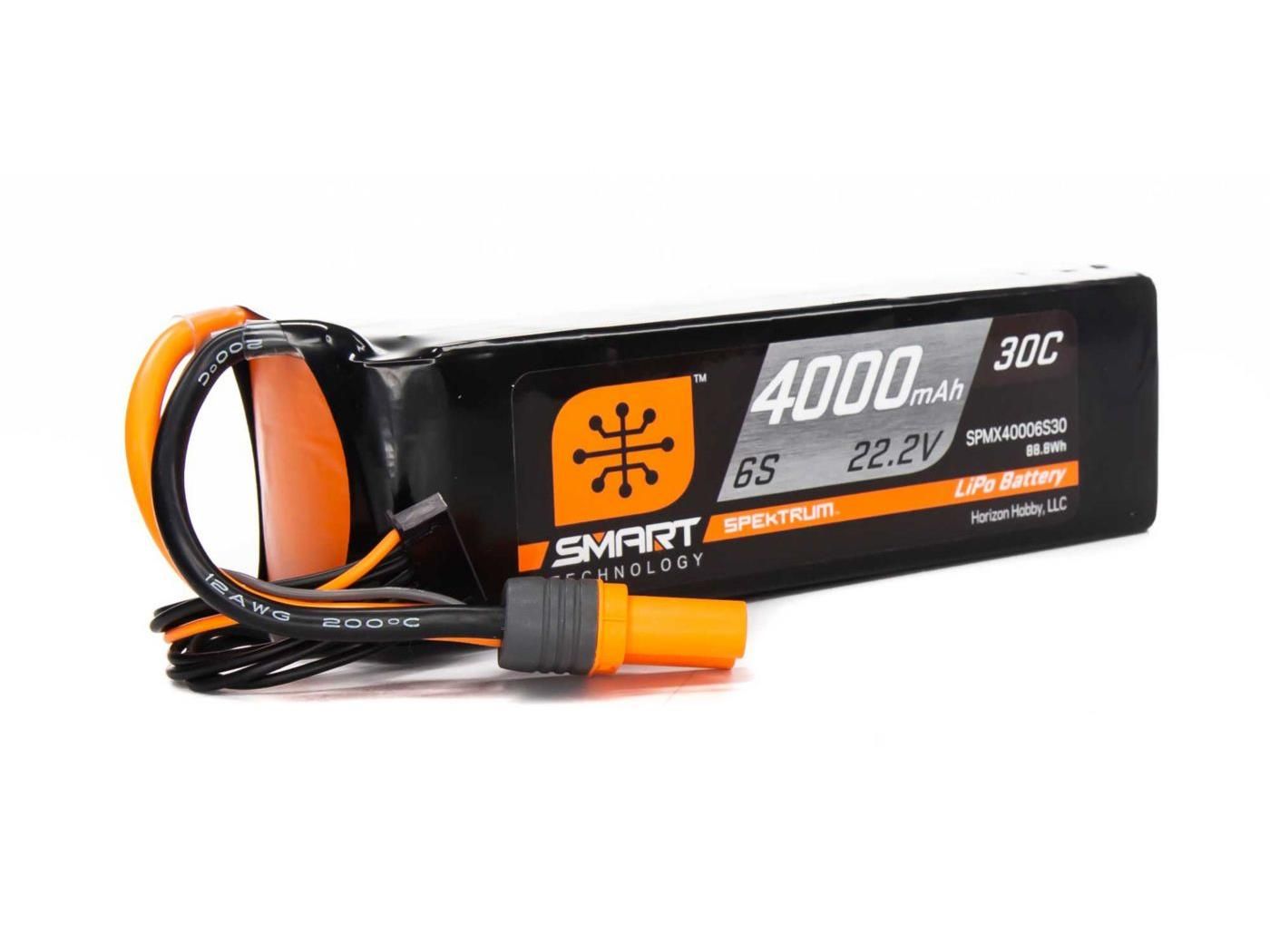Spektrum 4000mAh 6S 22.2V Smart LiPo Battery 30C; IC5 (O-SPMX40006S30)