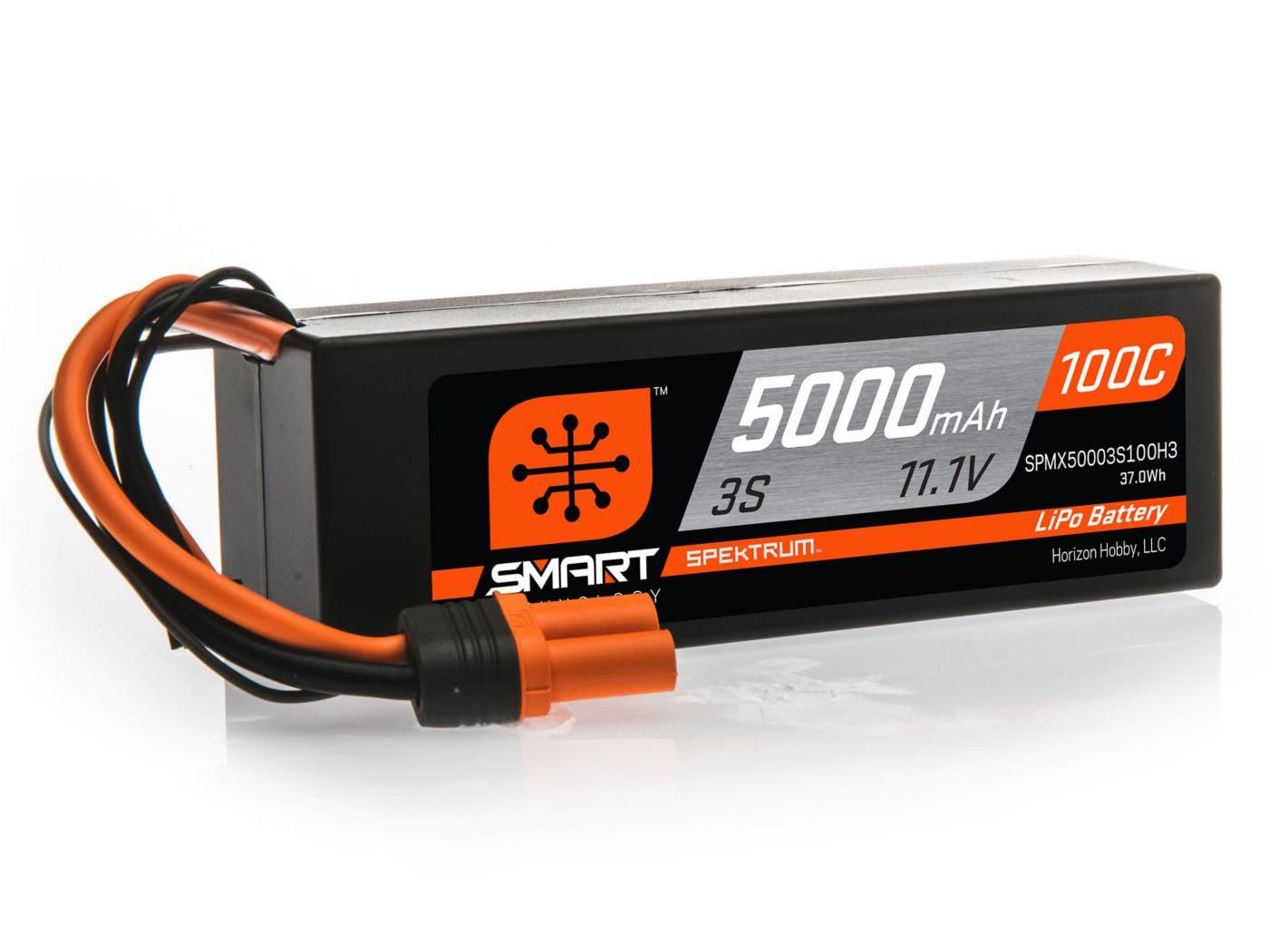 Spektrum 5000mAh 3S 11.1V 100C Smart LiPo Hardcase; IC3 (O-SPMX50003S100H3)