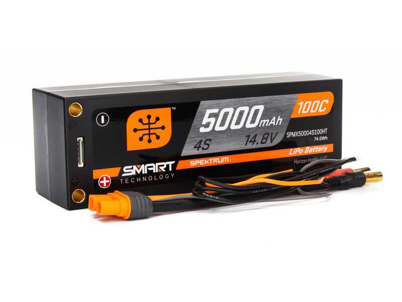 Spektrum 5000mAh 4S 14.8V 100C Smart LiPo Short; 5mm Tubes (O-SPMX50004S100HT)