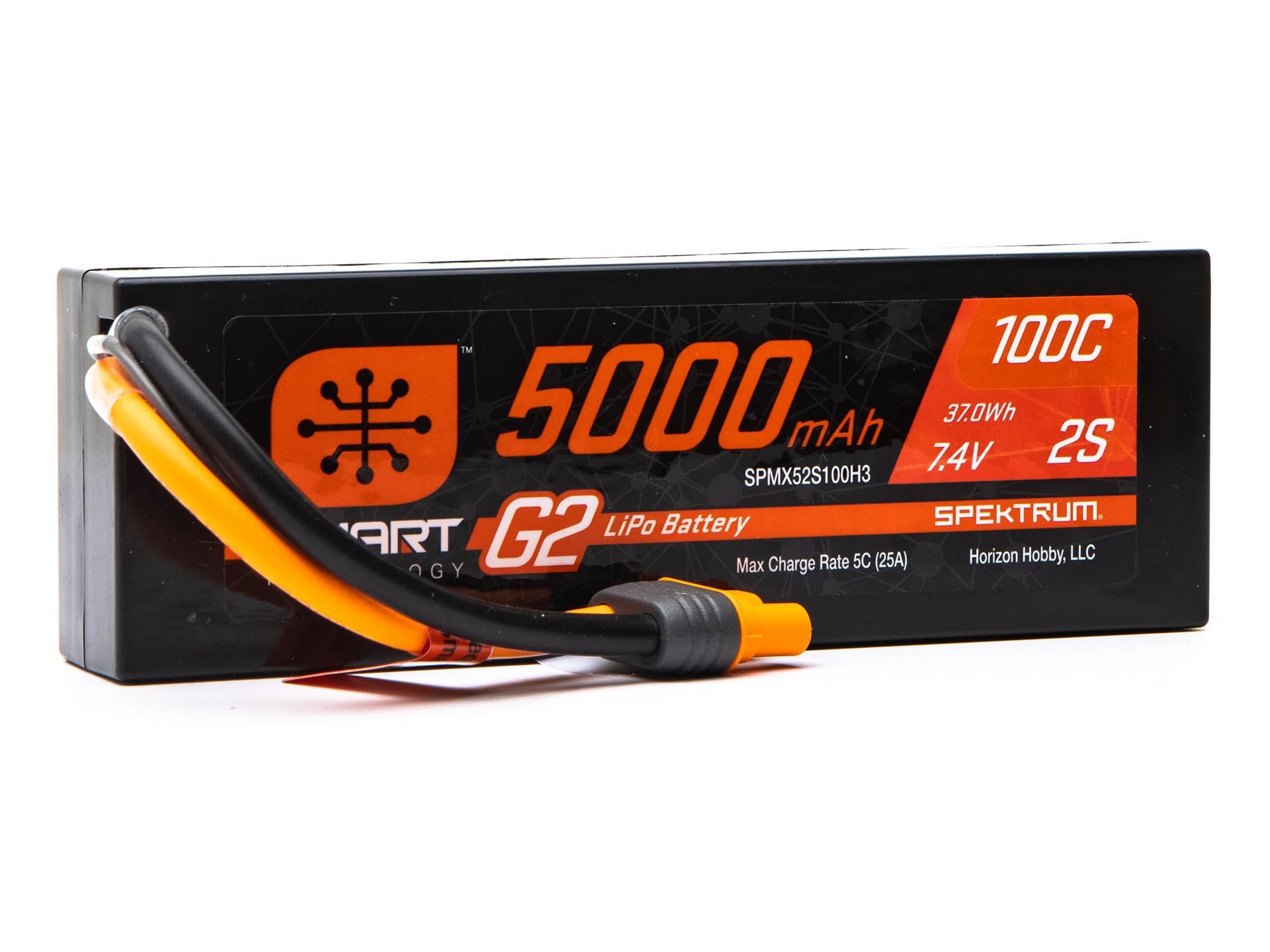 Spektrum 7.4V 5000mAh 2S 100C Smart G2 Hardcase LiPo Battery: IC3 (O-SPMX52S100H3)