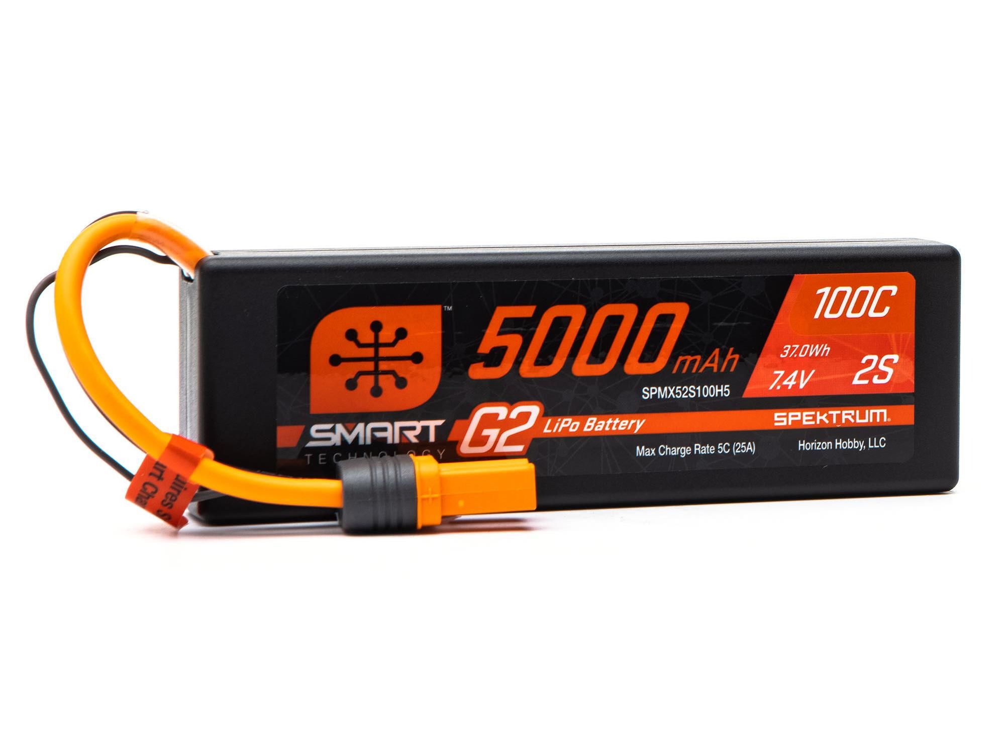 Spektrum 7.4V 5000mAh 2S 100C Smart G2 Hardcase LiPo Battery: IC5 (O-SPMX52S100H5)