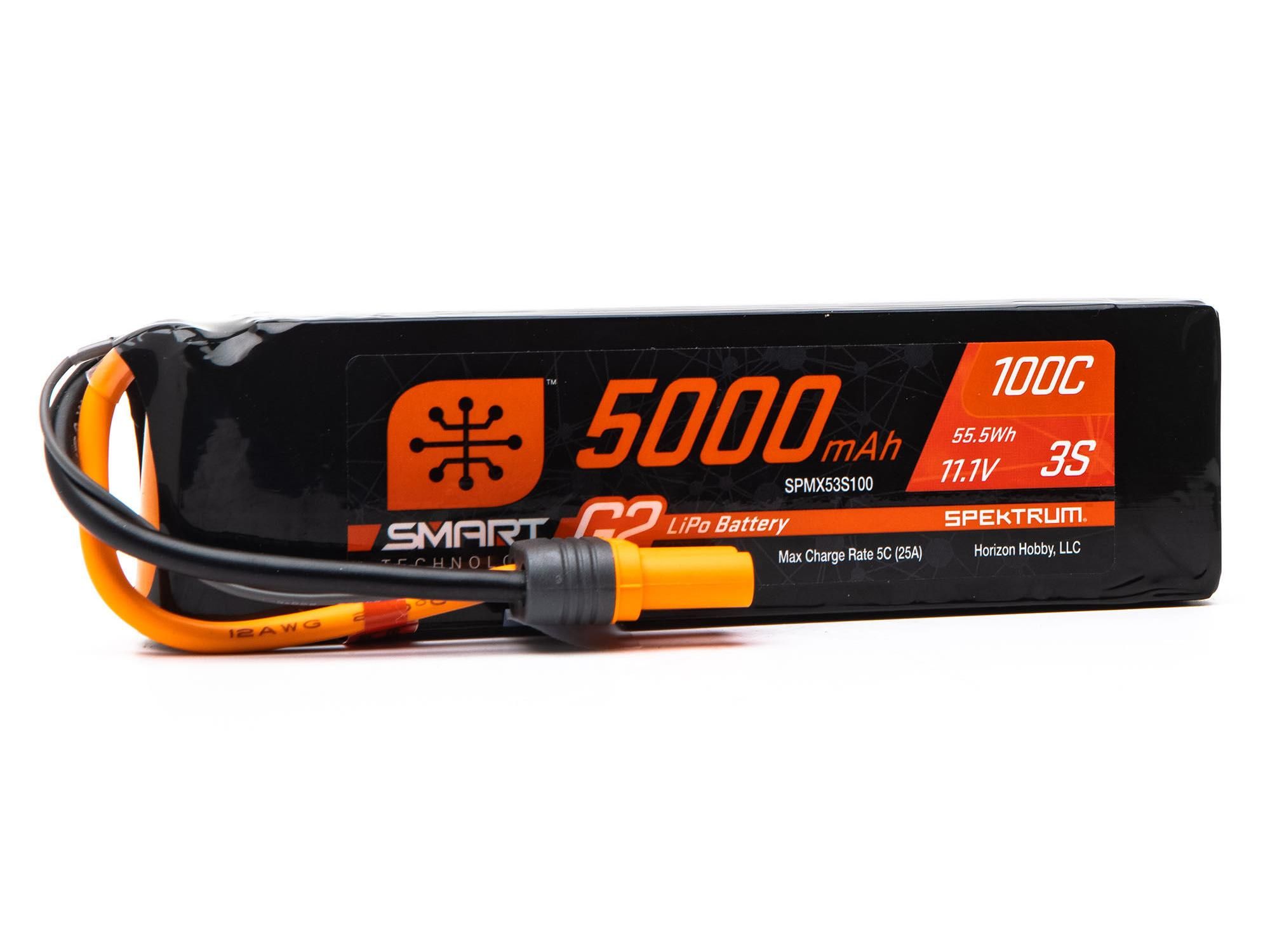 Spektrum 11.1V 5000mAh 3S 100C Smart G2 LiPo Battery: IC5 (O-SPMX53S100)