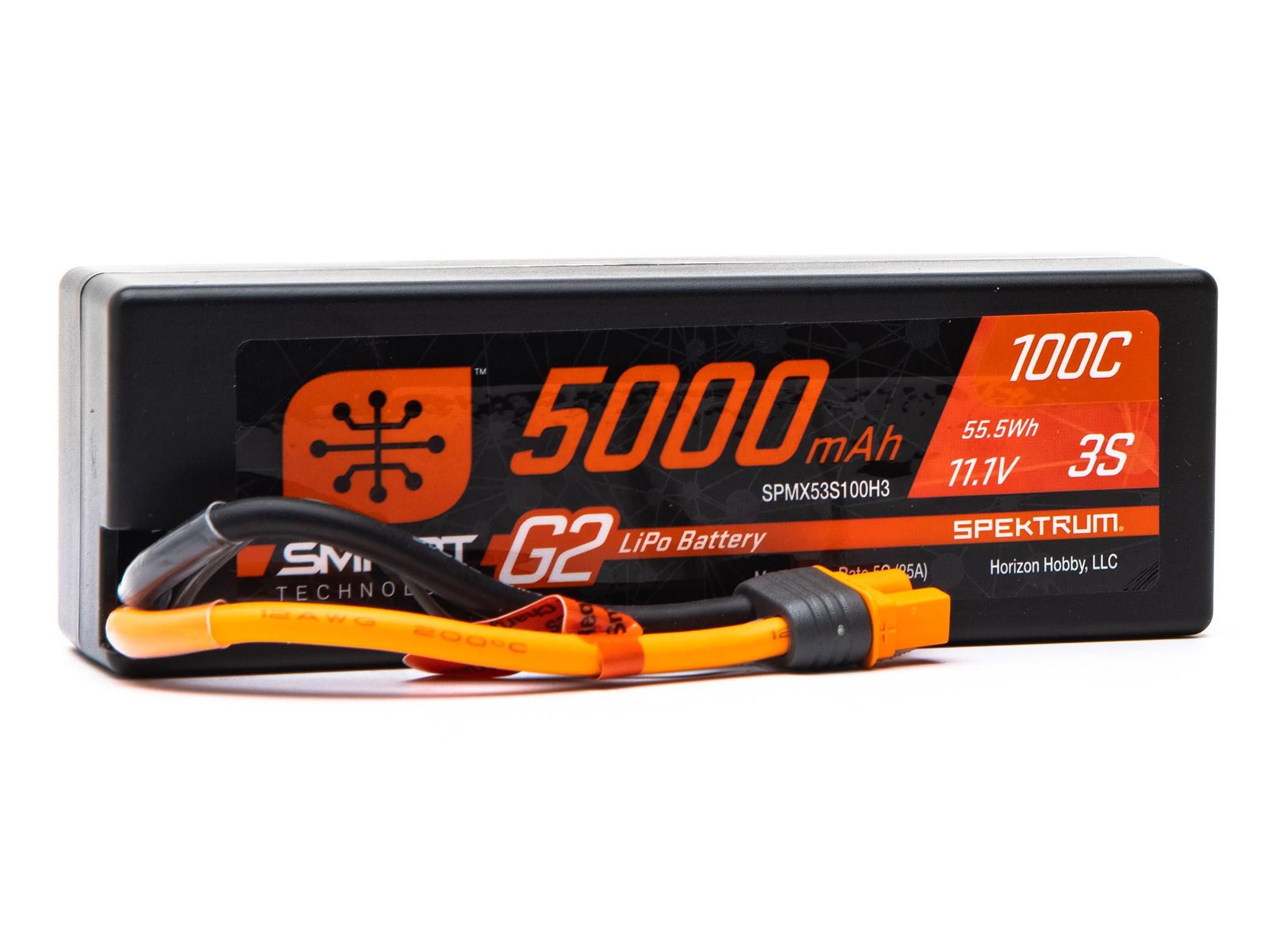 Spektrum 11.1V 5000mAh 3S 100C Smart G2 Hardcase LiPo Battery: IC3 (O-SPMX53S100H3)