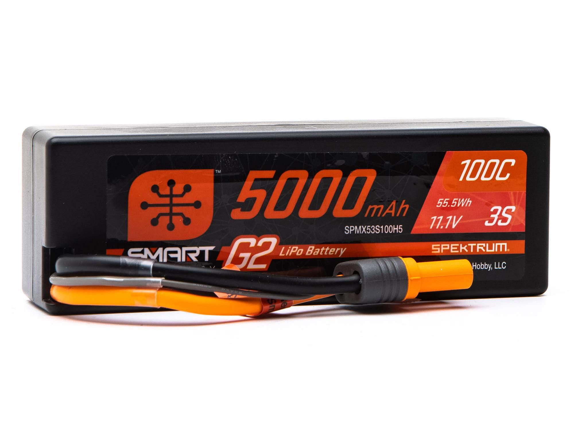 Spektrum 11.1V 5000mAh 3S 100C Smart G2 Hardcase LiPo Battery: IC5 (O-SPMX53S100H5)