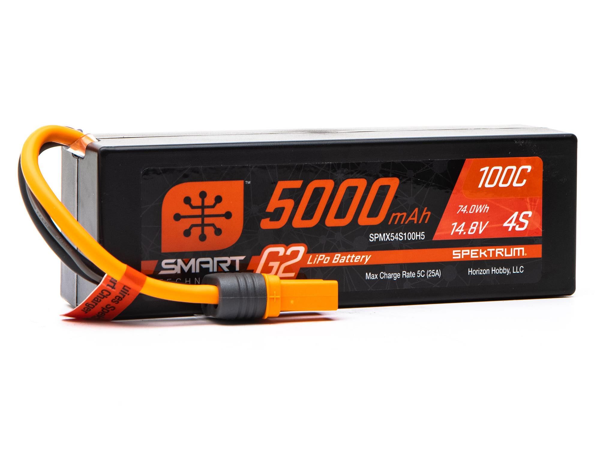 Spektrum 14.8V 5000mAh 4S 100C Smart G2 Hardcase LiPo Battery: IC5 (O-SPMX54S100H5)