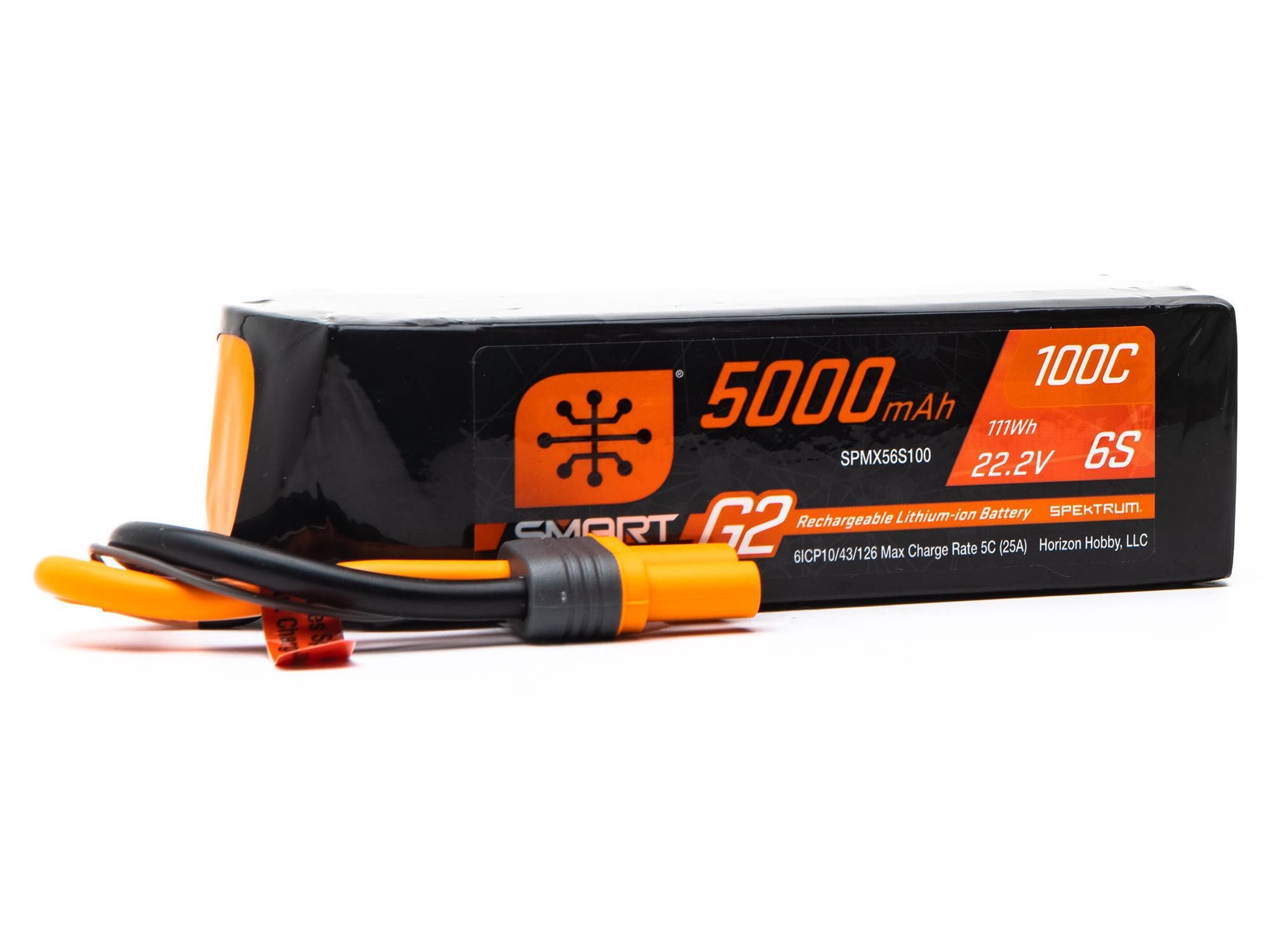 Spektrum 22.2V 5000mAh 6S 100C Smart G2 LiPo Battery: IC5 (O-SPMX56S100)