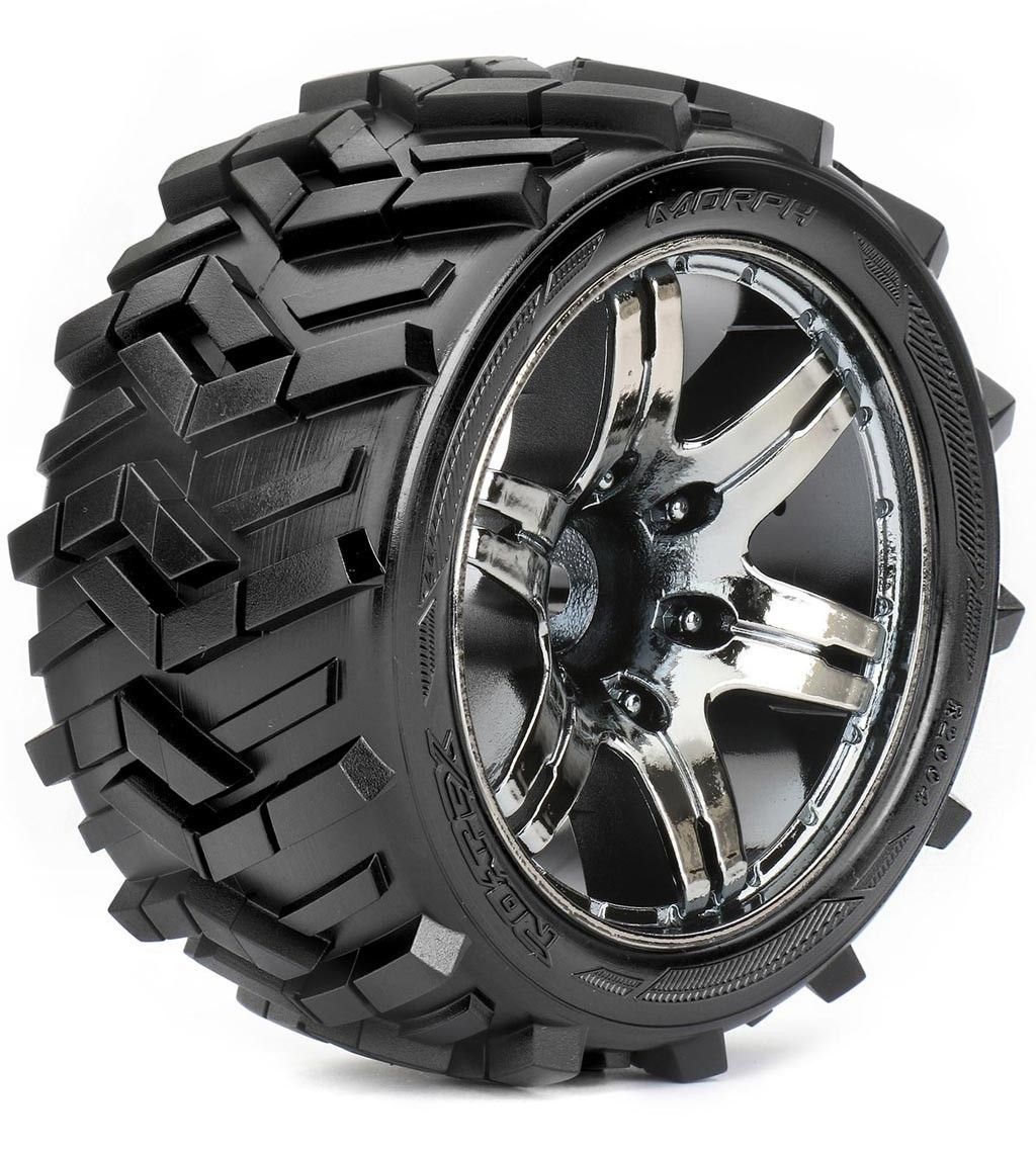 Roapex Stadium Truck 1:10 Tyre Morph On Chrome Black Wheels 12mm (2) (R2004CB2)
