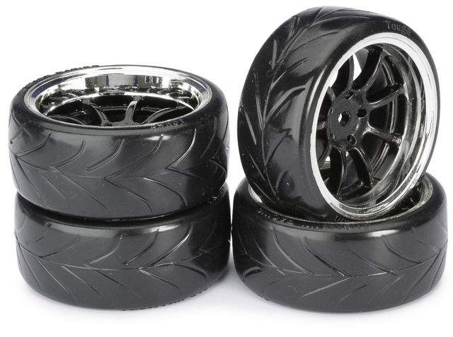 Absima Wheel Set Drift LP &quot; 9 Spoke / Profile A&quot; black/chrome 1:10 (4 pcs) ( AB 2510044)