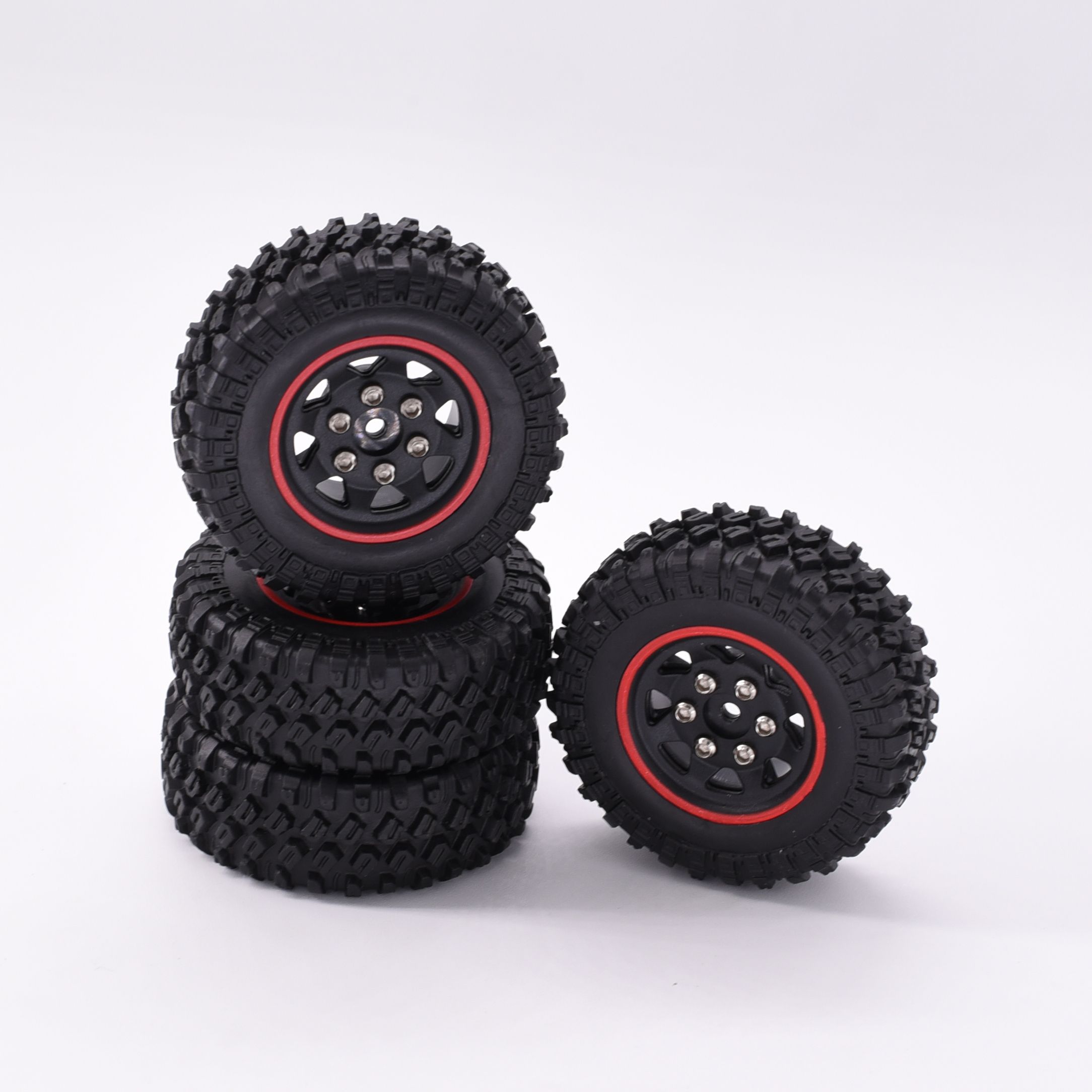 SC Models 1.0&#039;&#039; Plastic Wheel &amp; Tire Set Axial SCX24 - 4pcs Red (SCDTSCX24-48)