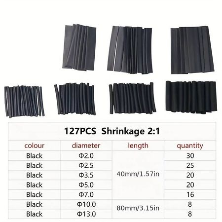 SC Models Heat Shrink Tubing - Assortment, Black 127Pcs (SCHEAT127BK)