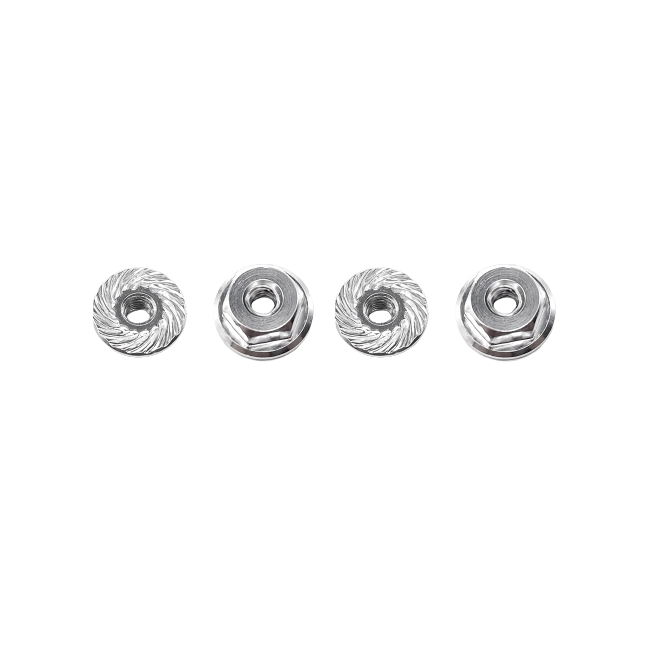 SC Models 3mm Aluminium Serrated Lock Nut 4pcs Silver (SCKR18002B)