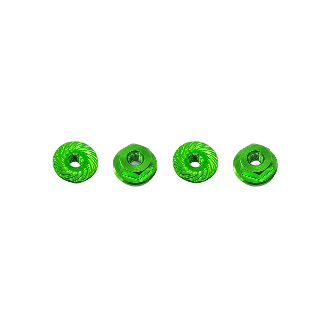 SC Models 3mm Aluminium Serrated Lock Nut 4pcs Green (SCKR18002D)