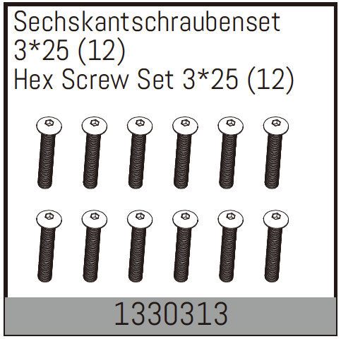 Absima Hex Screw Set 3*25 (12) ( AB 1330313)