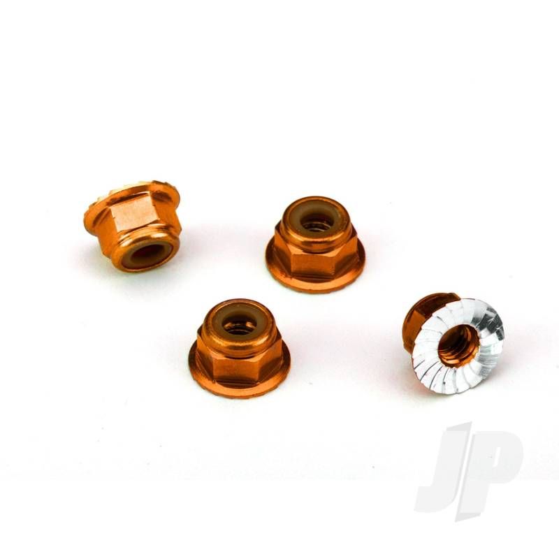 Traxxas Nuts, Aluminium, Flanged, Serrated (4Mm) (Orange-Anodised) (4) (TRX1747T)