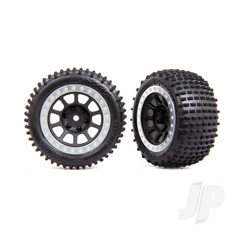 Traxxas Tyres &amp; Wheels, Assembled (2.2&#039; Graphite Gray, Satin Chrome Beadlock Wheels, Alias 2.2&#039; Tyres) (2) (Bandit Rear, Medium Compound With Foam Inserts) (TRX2470G)
