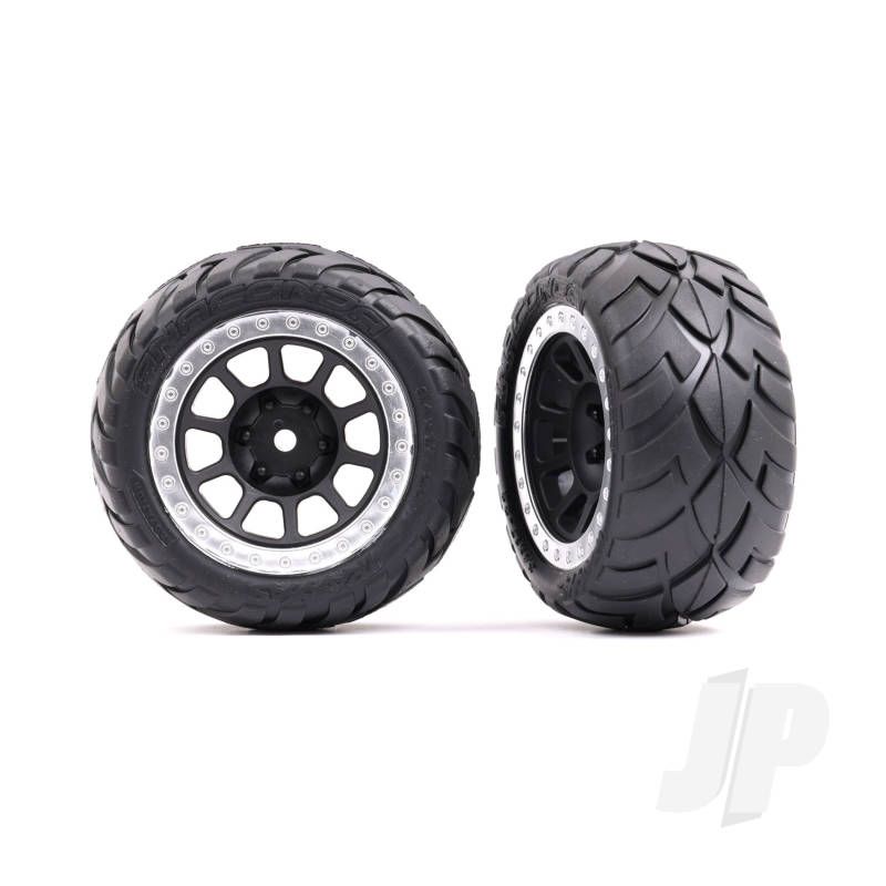 Traxxas Tyres &amp; Wheels, Assembled (2.2&#039; Graphite Gray, Satin Chrome Beadlock Wheels, Anaconda 2.2&#039; Tyres With Foam Inserts) (2) (Bandit Rear) (TRX2478G)