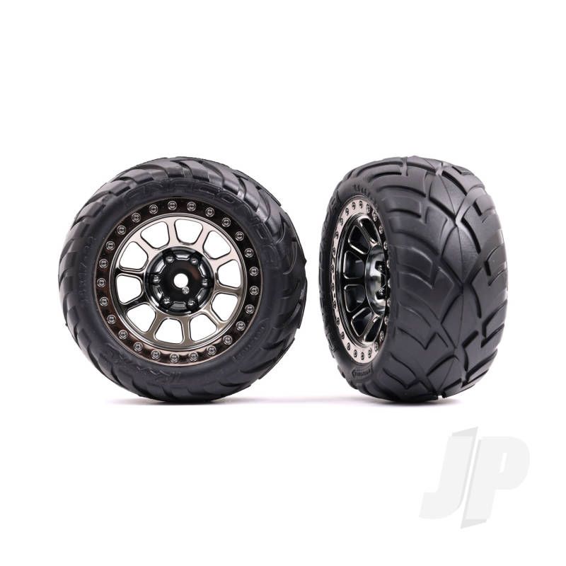 Traxxas Tyres &amp; Wheels, Assembled (2.2&#039; Black Chrome Wheels, Anaconda 2.2&#039; Tyres With Foam Inserts) (2) (Bandit Rear)) (TRX2478T)