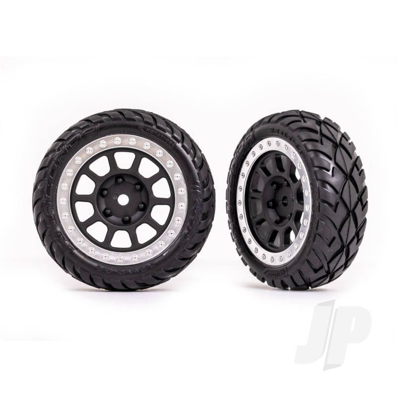 Traxxas Tyres &amp; Wheels, Assembled (2.2&#039; Graphite Gray, Satin Chrome Beadlock Wheels, Anaconda 2.2&#039; Tyres With Foam Inserts) (2) (Bandit Front) (TRX2479G)