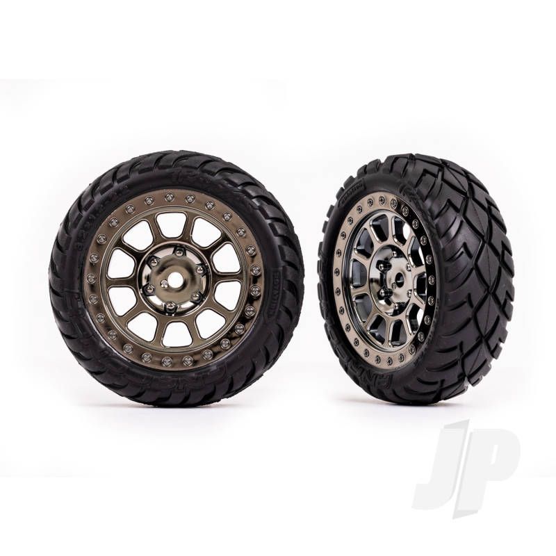 Traxxas Tyres &amp; Wheels, Assembled (2.2&#039; Black Chrome Wheels, Anaconda 2.2&#039; Tyres With Foam Inserts) (2) (Bandit Front) (TRX2479T)
