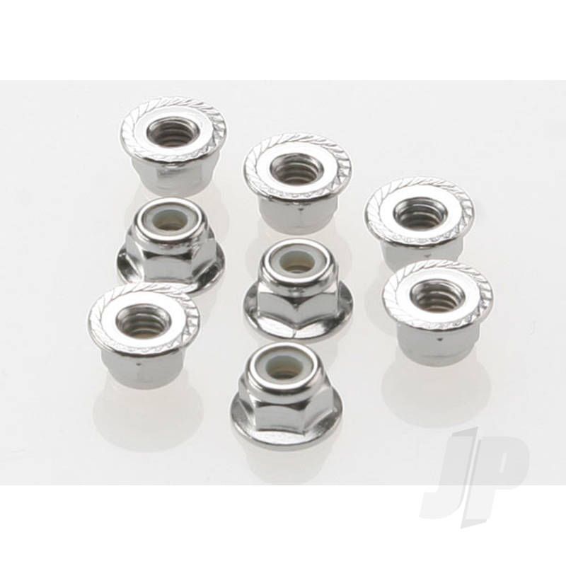 Traxxas Nuts, 4Mm Flanged Nylon Locking (Steel, Serrated) (8 Pcs) (TRX3647)