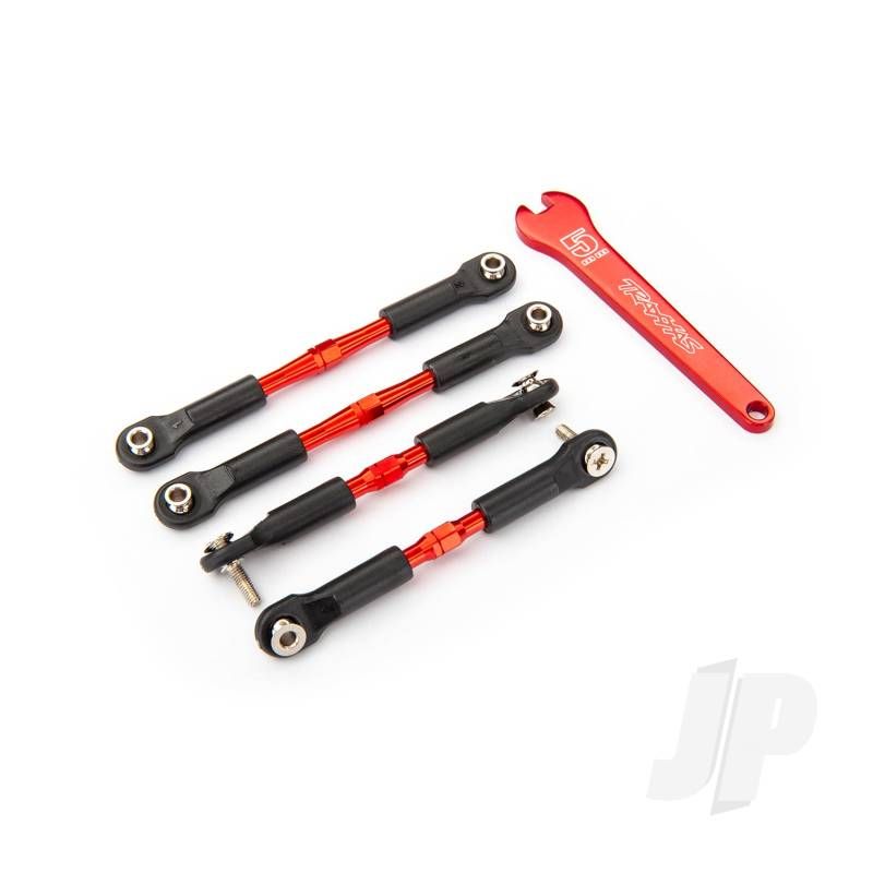 Traxxas Turnbuckles, Aluminium (Red-Anodised), Camber Links, Front, 39Mm (2 Pcs), Rear, 49Mm (2 Pcs) (Assembled With Rod Ends &amp; Hollow Balls) / Wrench (TRX3741X)