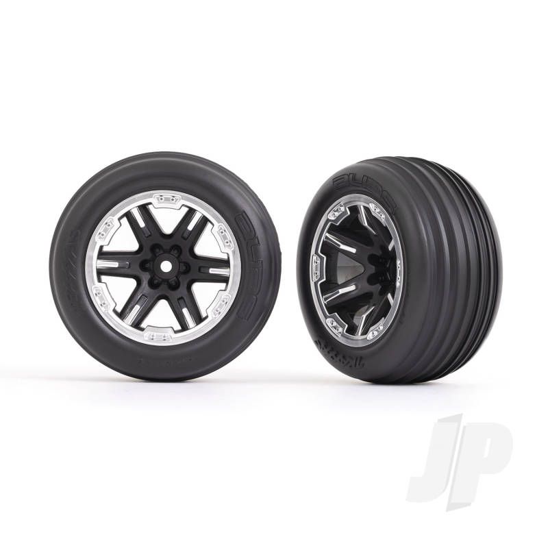 Traxxas Tyres &amp; Wheels, Assembled, Glued (2.8&#039;) (Rxt Black &amp; Satin Wheels, Ribbed Tyres, Foam Inserts) (Electric Front) (2) (TRX3771X)