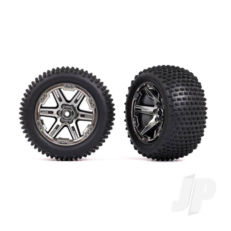 Traxxas Tyres &amp; Wheels, Assembled, Glued (2.8&#039;) (Rxt Black Chrome Wheels, Alias Tyres, Foam Inserts) (2Wd Electric Rear) (2) (Tsm Rated) (TRX3772R)