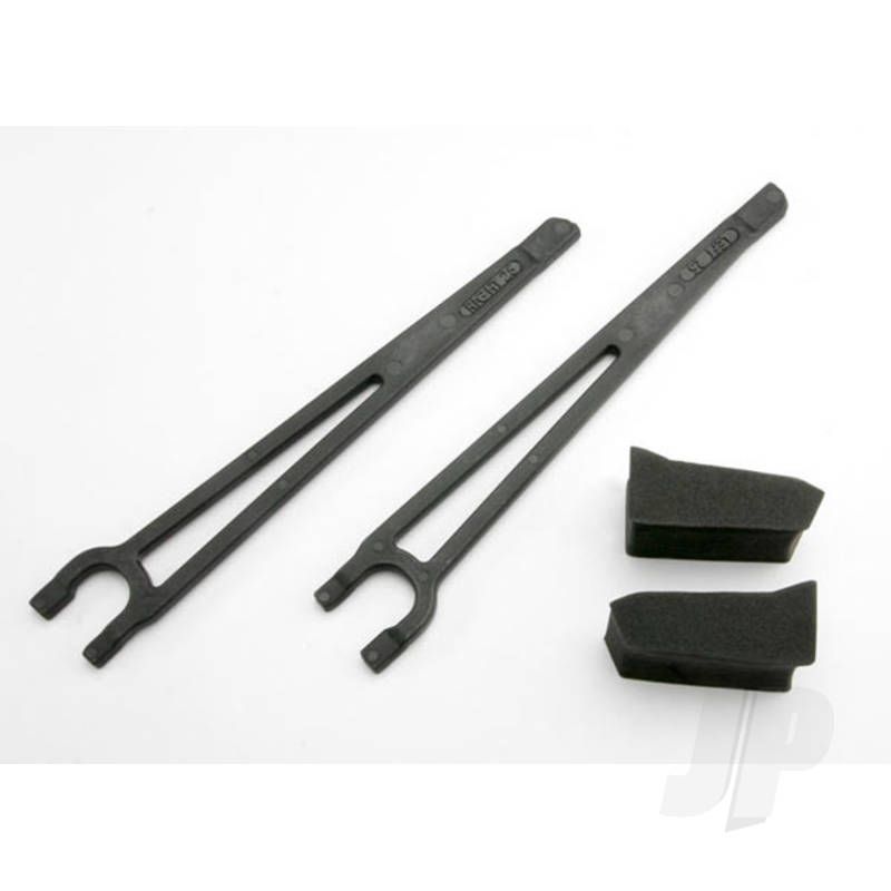 Traxxas Hold Downs, Battery, Left &amp; Right (2 Pcs) / Foam Spacers (2 Pcs) (Fits Standard Battery Packs) (TRX3927)