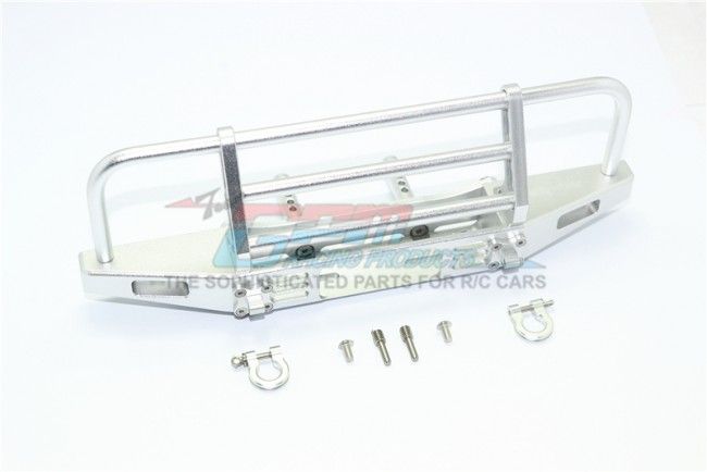 GPM Racing Traxxas TRX4, Axial SCX10 Aluminium Adjustable Front Bumper - Silver (TRX4330FE-S-BK)