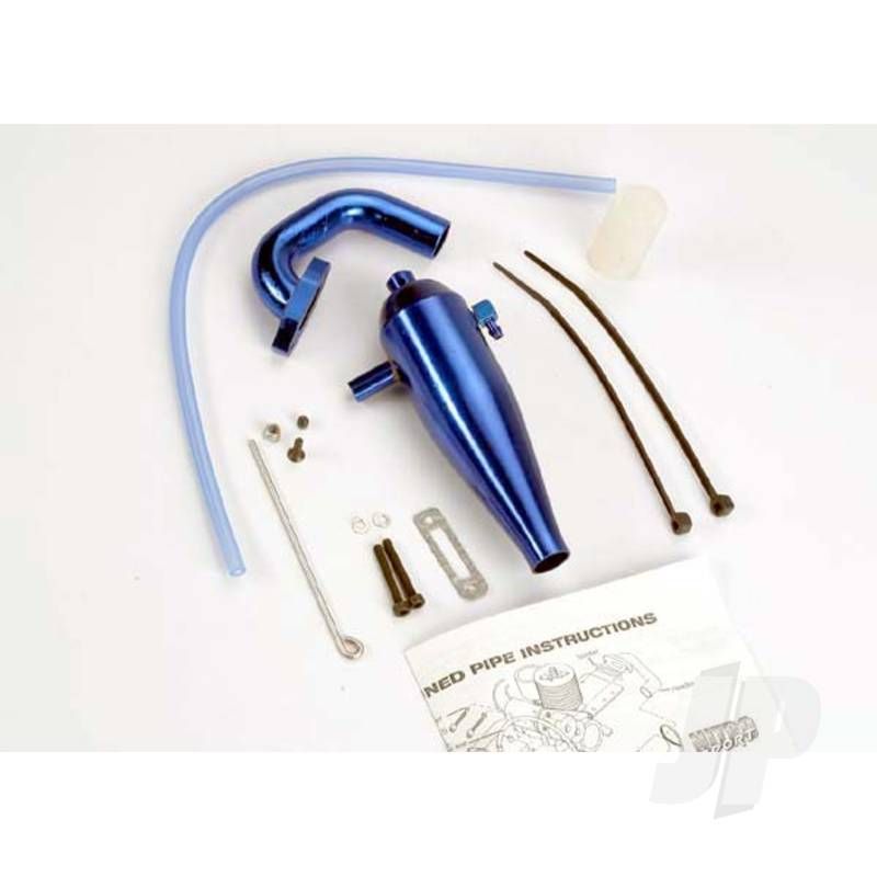 Traxxas Aluminium Tuned Pipe &amp; Header (Complete With Mounting Hardware) (Strong Power Across Mid And Upper Rpm Range) (Blue-Anodised) (TRX4485)