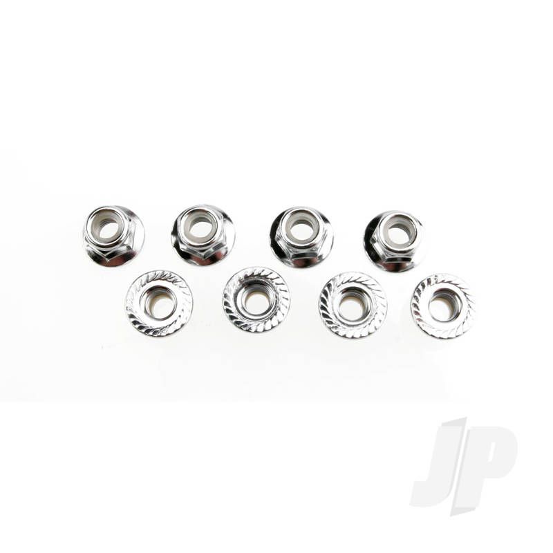 Traxxas Nuts, 5Mm Flanged Nylon Locking (Steel, Serrated) (8 Pcs) (TRX5147X)