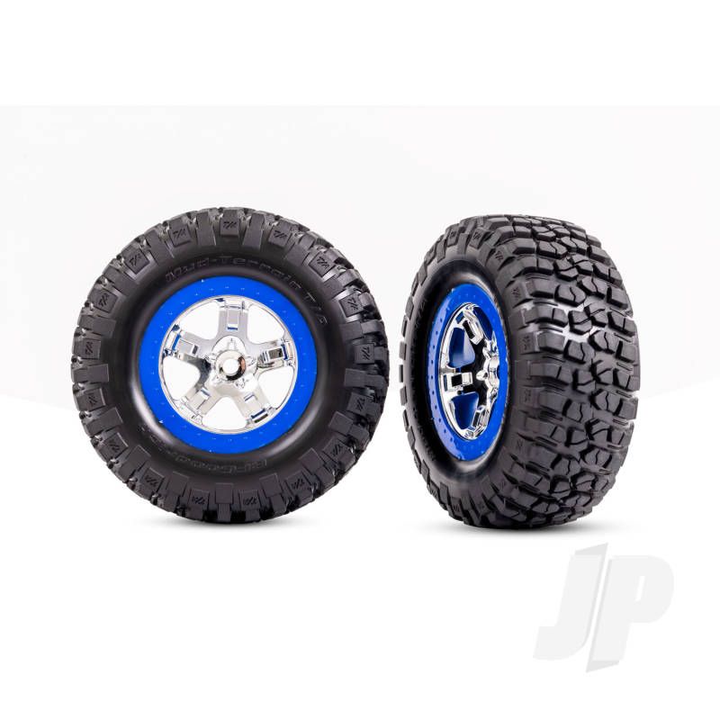 Traxxas Tyres &amp; Wheels, Assembled, Glued (Sct Chrome, Blue Beadlock Style Wheels, Bfgoodrich Mud-Terrain T/A Km2 Tyres, Foam Inserts) (2) (4Wd Front/Rear, 2Wd Rear Only) (TRX5867A)