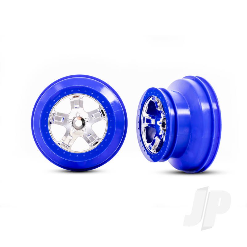 Traxxas Wheels, Sct Chrome, Blue Beadlock Style, Dual Profile (2.2&#039; Outer 3.0&#039; Inner) (2) (4Wd Front/Rear, 2Wd Rear Only) (TRX5868A)