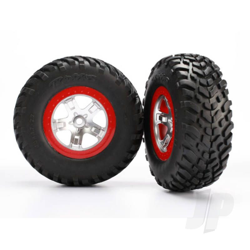 Traxxas Sct Satin Chrome, Red Bead. Tyres And Wheels (Pair) (TRX5873R)