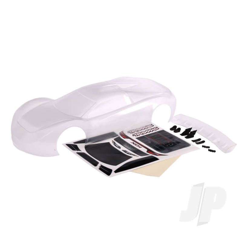 Traxxas Body, Xo-1 (Clear, Requires Painting) / Wing/ Wing Washers (Left &amp; Right)/ Wing Mounts (2)/ Washers (2)/ 4X10Mm Bcs (4)/ 4X12Mm Bcs (4)/ Decals (TRX6413)
