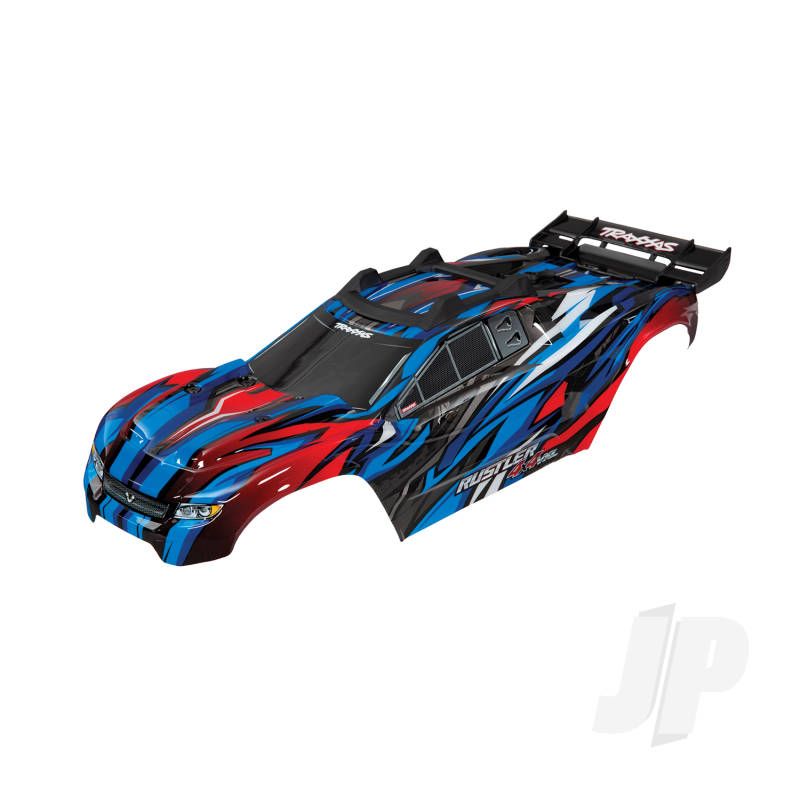 Traxxas Body, Rustler 4X4 Vxl, Blue/ Window, Grille, Lights Decal Sheet (Assembled With Front &amp; Rear Body Mounts And Rear Body Support For Clipless Mounting) (TRX6717A)