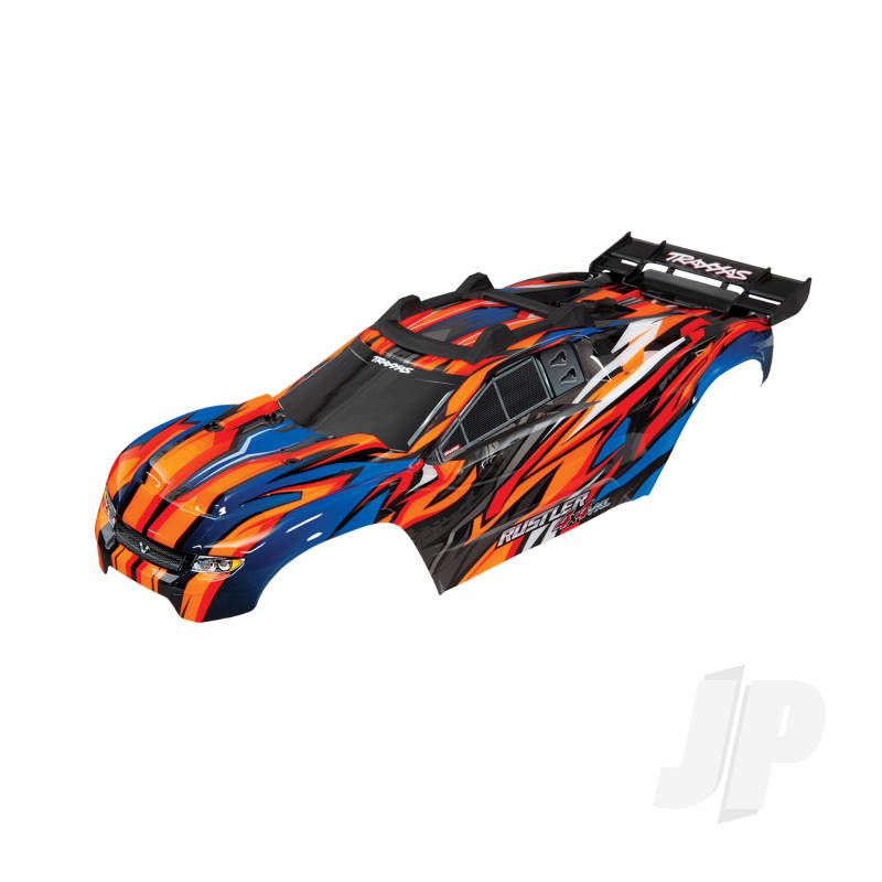 Traxxas Body, Rustler 4X4 Vxl, Orange/ Window, Grille, Lights Decal Sheet (Assembled With Front &amp; Rear Body Mounts And Rear Body Support For Clipless Mounting) (TRX6717T)