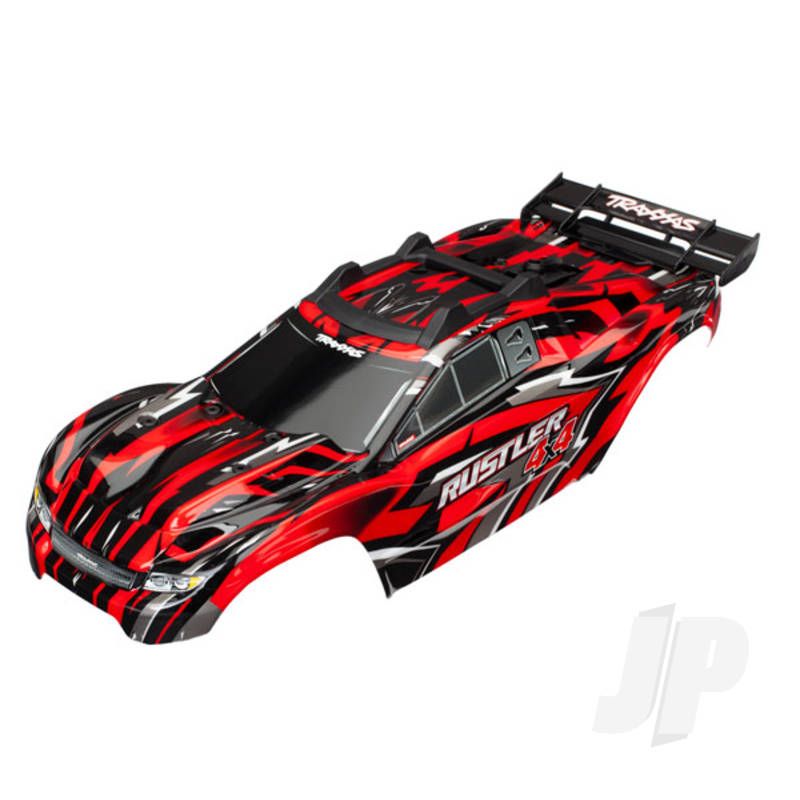 Traxxas Body, Rustler 4X4, Red / Window, Grille, Lights Decal Sheet (Assembled With Front &amp; Rear Body Mounts And Rear Body Support For Clipless Mounting) (TRX6718)