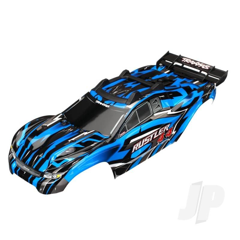 Traxxas Body, Rustler 4X4, Blue / Window, Grille, Lights Decal Sheet (Assembled With Front &amp; Rear Body Mounts And Rear Body Support For Clipless Mounting) (TRX6718X)