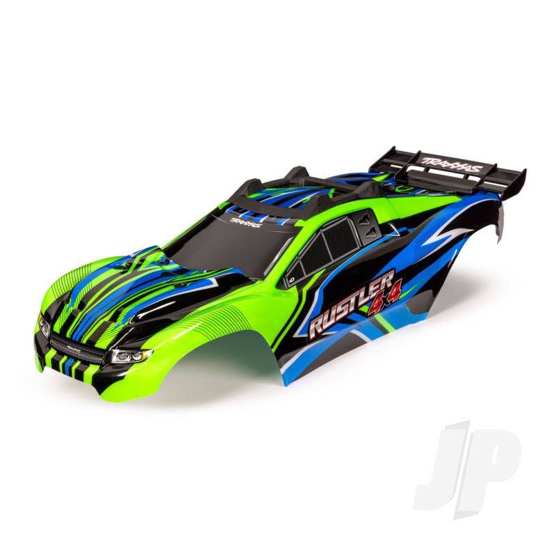 Traxxas Body, Rustler 4X4, Green &amp; Blue/ Window, Grille, Lights Decal Sheet (Assembled With Front &amp; Rear Body Mounts And Rear Body Support For Clipless Mounting) (TRX6734G)