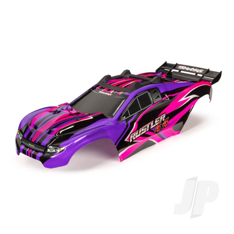 Traxxas Body, Rustler 4X4, Pink &amp; Purple/ Window, Grille, Lights Decal Sheet (Assembled With Front &amp; Rear Body Mounts And Rear Body Support For Clipless Mounting) (TRX6734P)