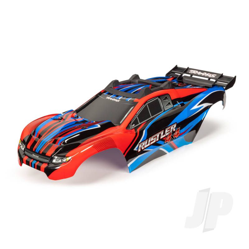 Traxxas Body, Rustler 4X4, Red &amp; Blue/ Window, Grille, Lights Decal Sheet (Assembled With Front &amp; Rear Body Mounts And Rear Body Support For Clipless Mounting) (TRX6734R)
