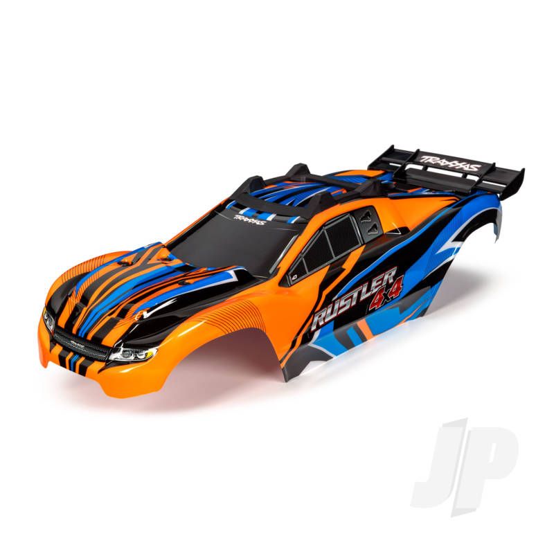Traxxas Body, Rustler 4X4, Orange &amp; Blue/ Window, Grille, Lights Decal Sheet (Assembled With Front &amp; Rear Body Mounts And Rear Body Support For Clipless Mounting) (TRX6734T)